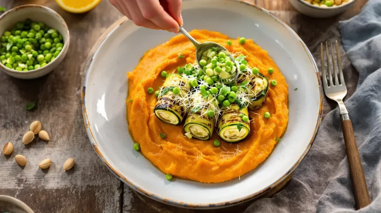 Courgetterolletjes uit de oven met ricotta, doperwtjes en munt: fris, romig en zo op tafel