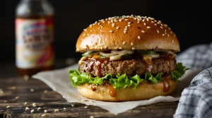 Oosterse tempehburger met spicy uien en zoetzure komkommer: snel en verrassend lekker